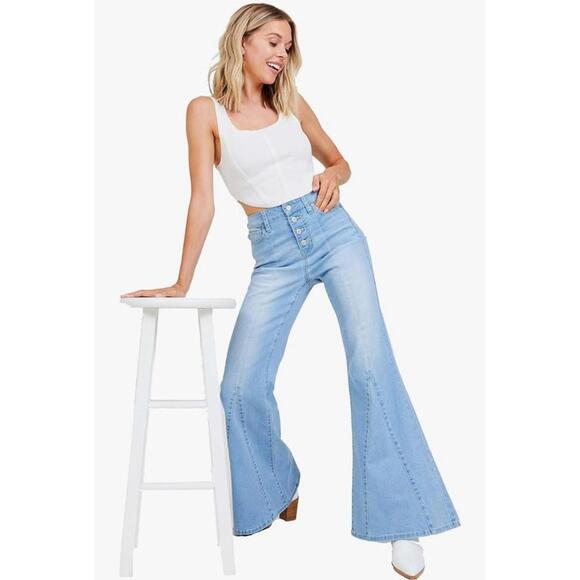 Altar'd State Denim - Altar'd State Women's Janice Fit and Flare Jeans High Waisted Wide Leg